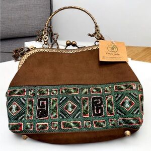New! Truc Lam Vtg Faux Leather Fine Art Handmade Tribal Embroidery Crossbody